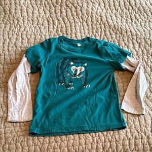 Tea Collection Teal and White Bear Long Sleeve Tee